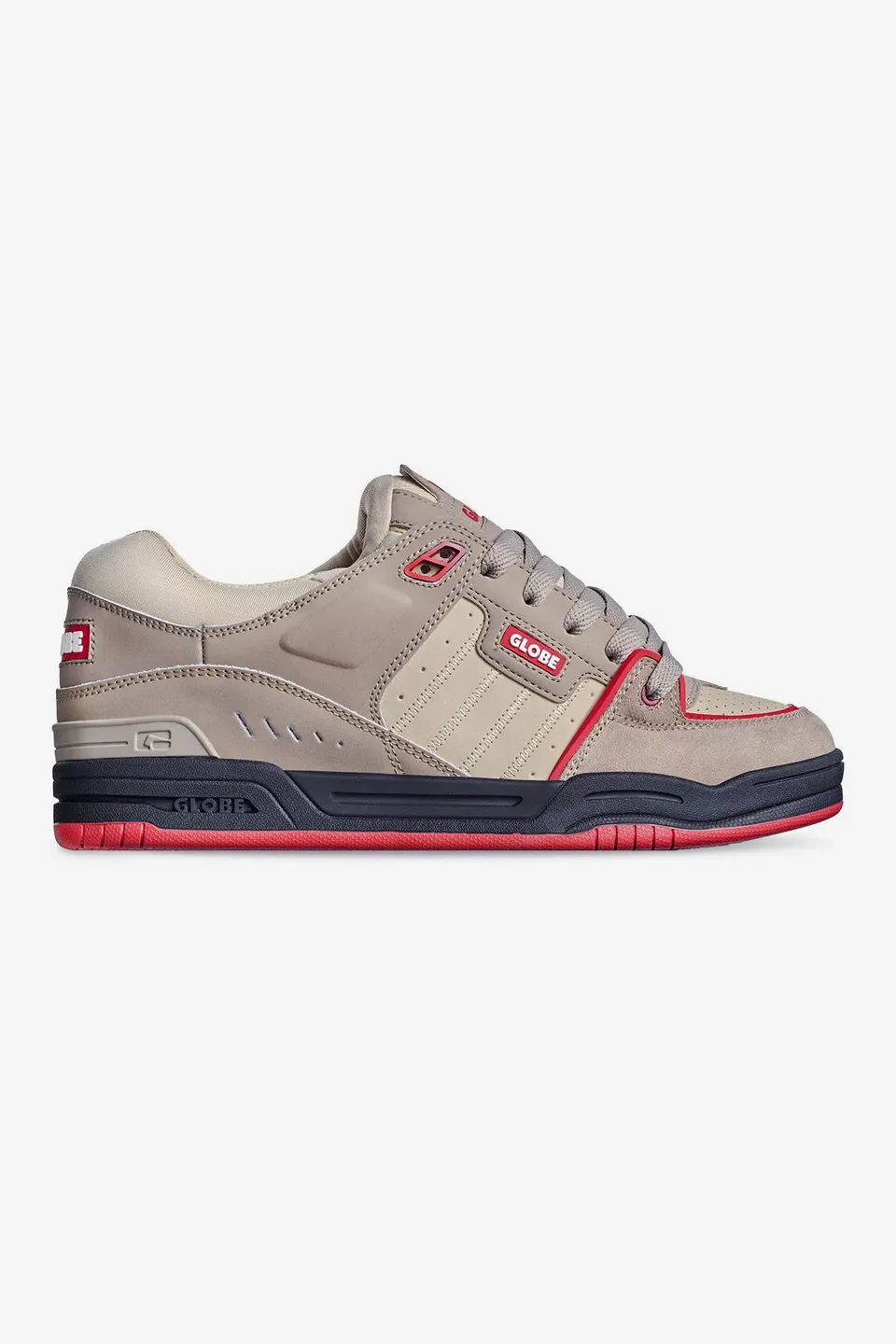globe-fusion-skate-shoes-khaki-red-shockbed-comfort-plus-nitrolite image 1