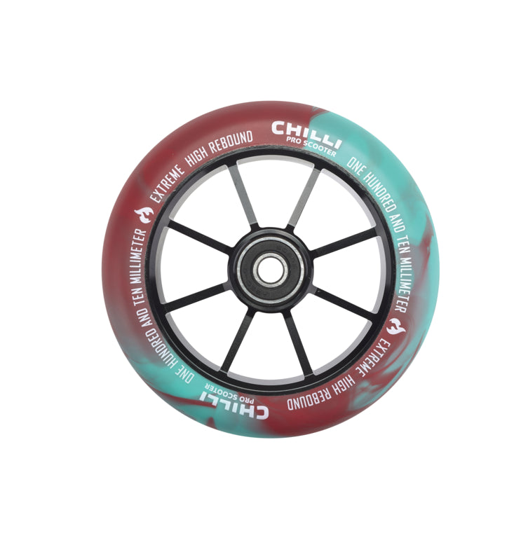chilli-pro-scooter-wheel-red-teal-110mm-stunt-scooter-rolle-jumpstart image 1