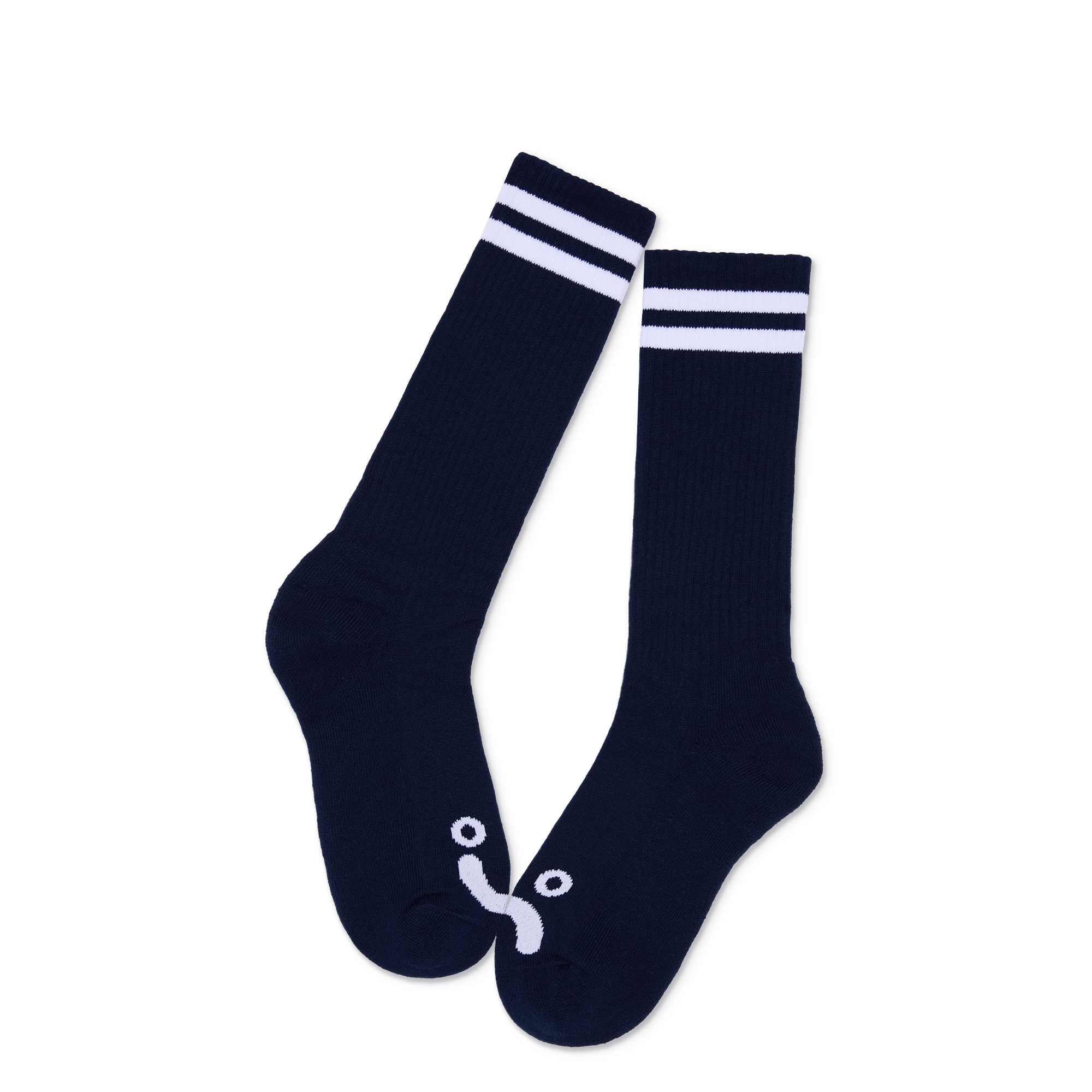 polar-skate-co-rib-socks-long-happy-sad-navy-white-over-the-calf image 2