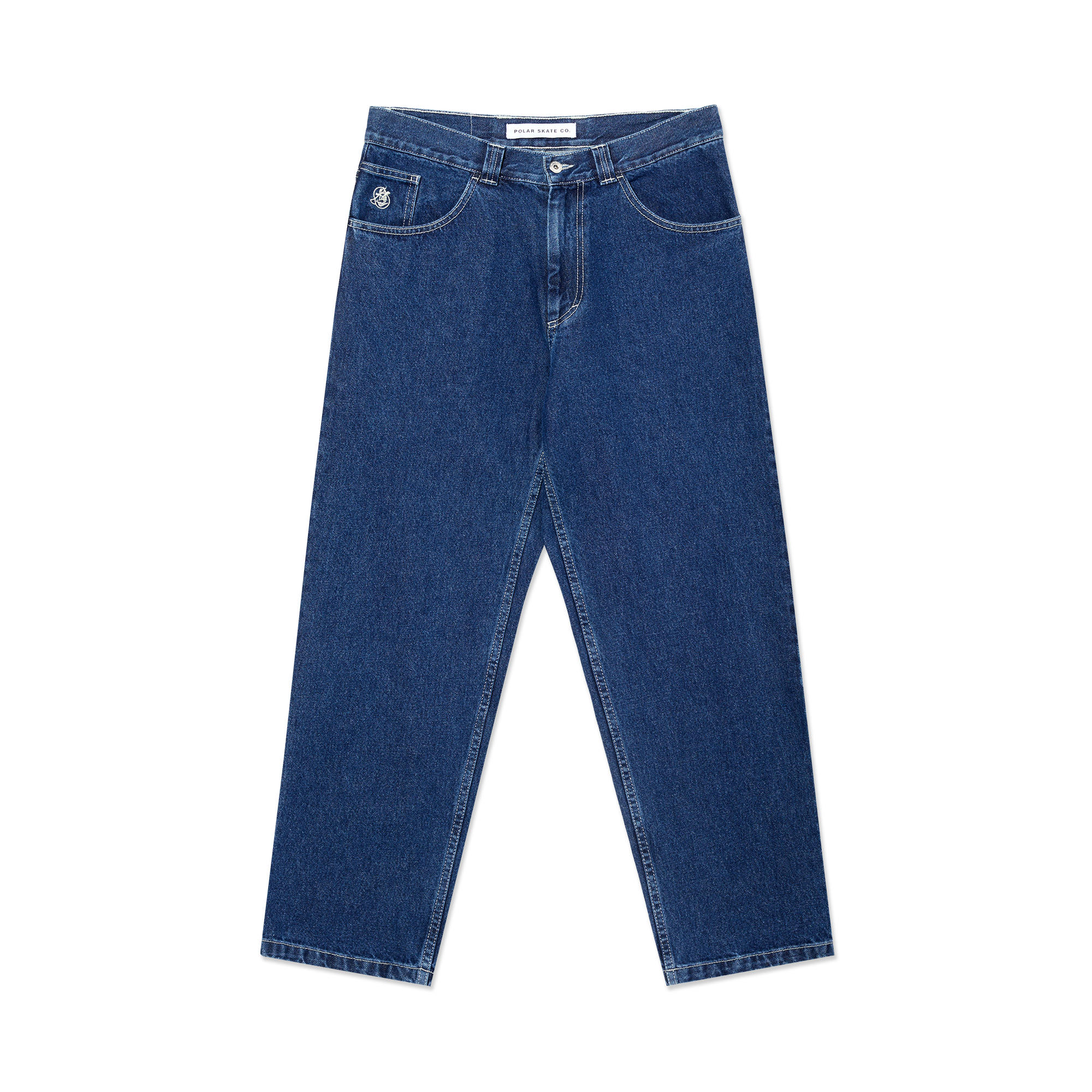 polar-skate-co-93-pants-dark-blue-mit-white-stitching-oversized-jeans image 1