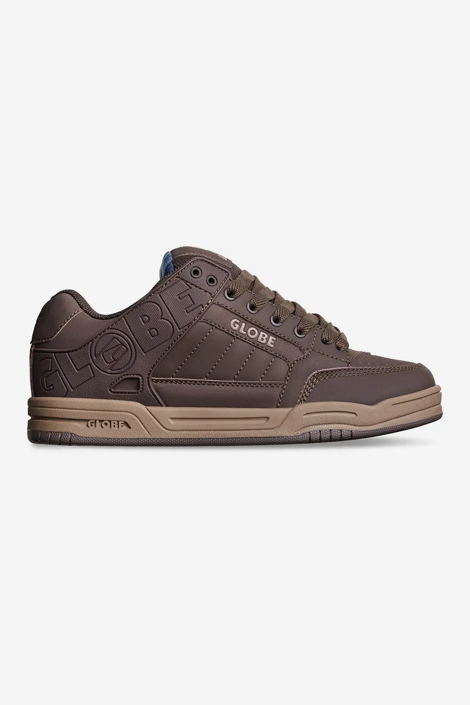 globe-tilt-skateschuh-brown-blue-tartan-action-nubuck-strobo-cupsole image 1