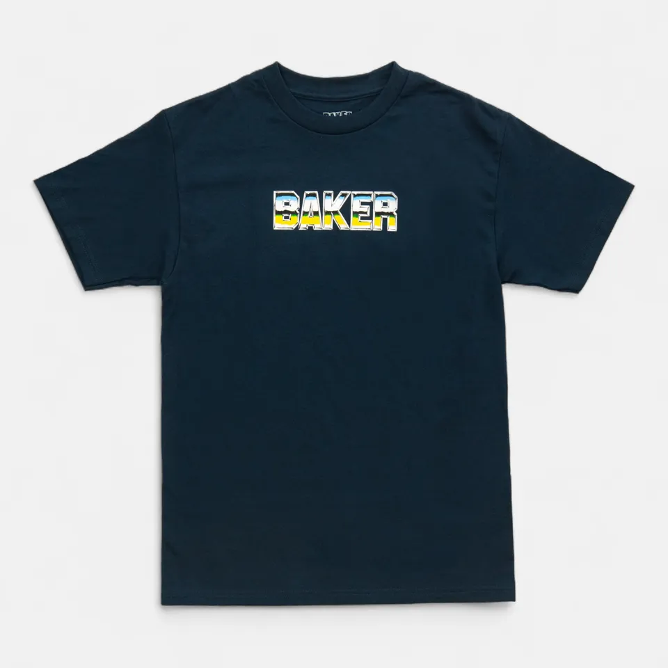 baker-skateboards-chrome-zone-t-shirt-navy-100-baumwolle-klassischer-fit image 1