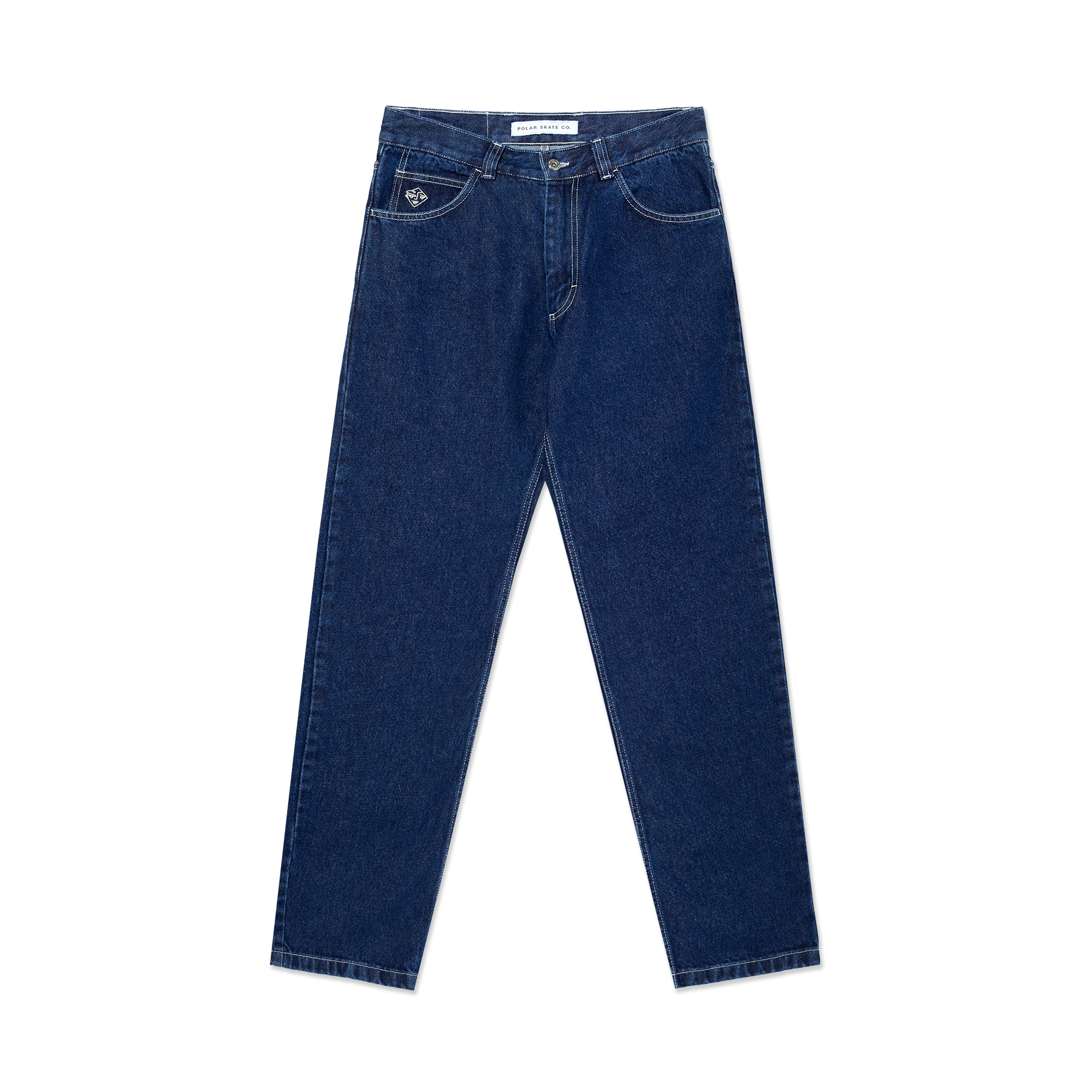polar-skate-co-89-pants-dark-blue-w-white-stitching-435-gsm-denim-high-waist-str image 1