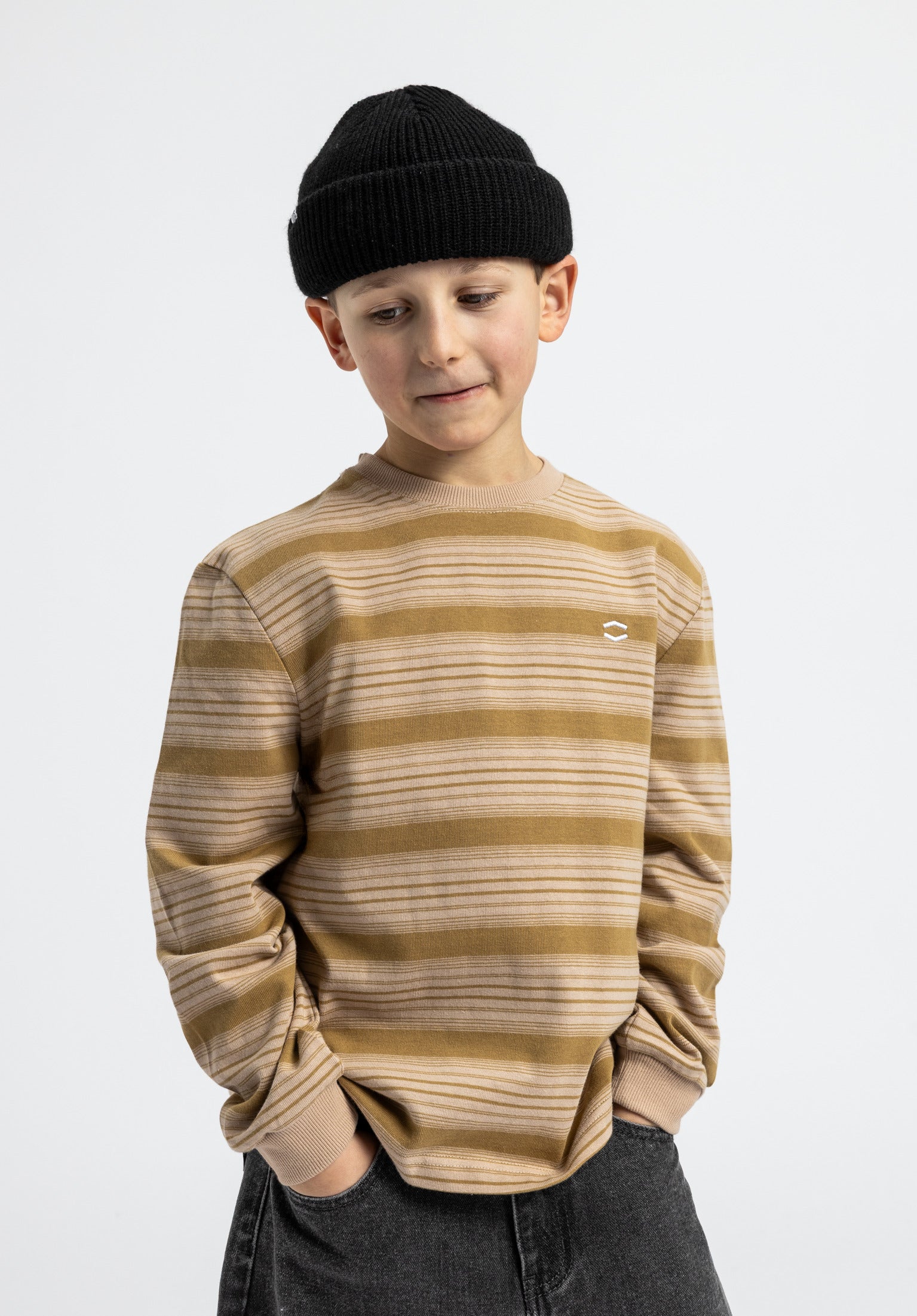 titus-icon-stripes-kids-longsleeve-ocker-striped image 1