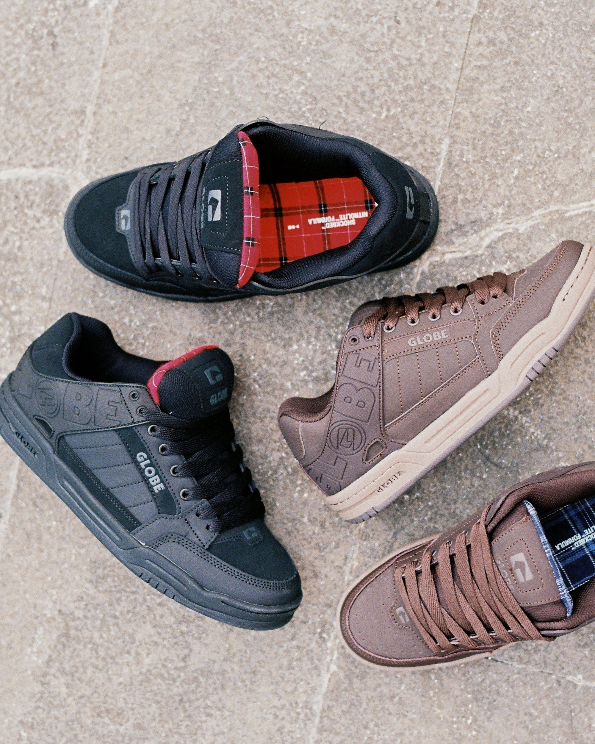 globe-tilt-skateschuh-brown-blue-tartan-action-nubuck-strobo-cupsole image 3