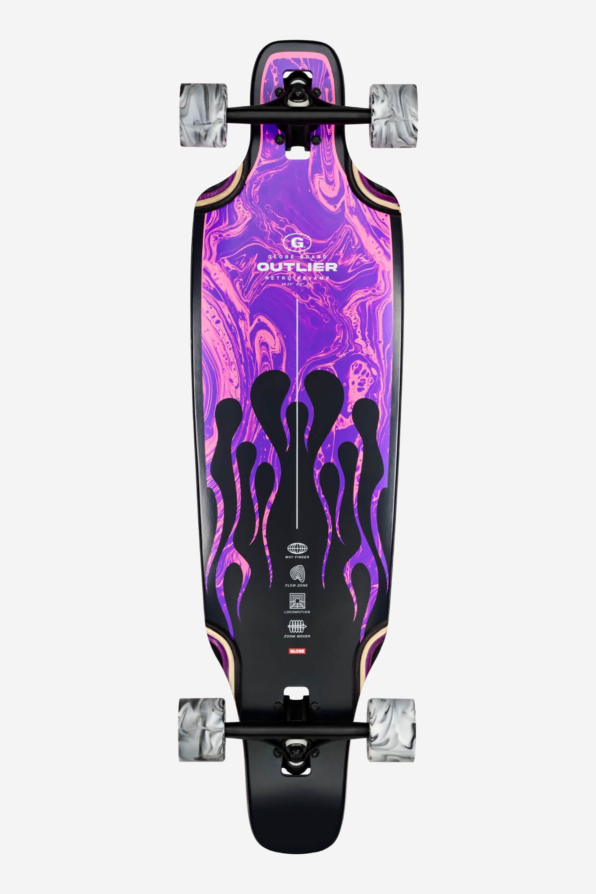 globe-outlier-36-longboard-purple-flames-resin-8-70mm-78a-rollen image 1