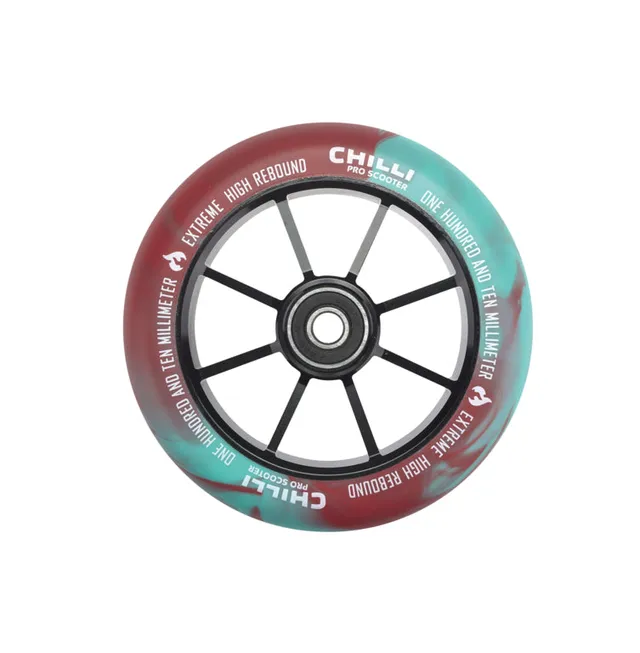 chilli-pro-scooter-wheel-red-teal-110mm-stunt-scooter-rolle-jumpstart image 1