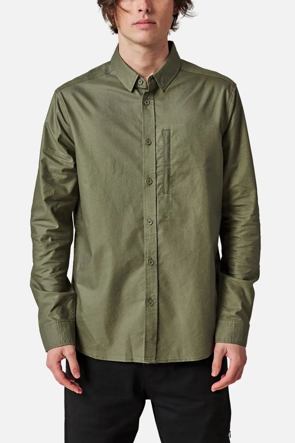 globe-foundation-ls-shirt-olive-langarm-hemd-aus-bio-baumwolle image 1