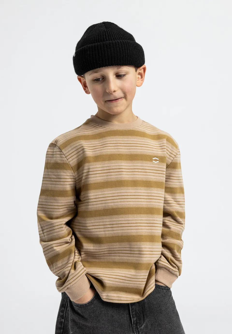 titus-icon-stripes-kids-longsleeve-ocker-striped image 1