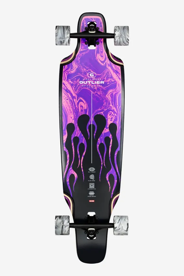 globe-outlier-36-longboard-purple-flames-resin-8-70mm-78a-rollen image 1