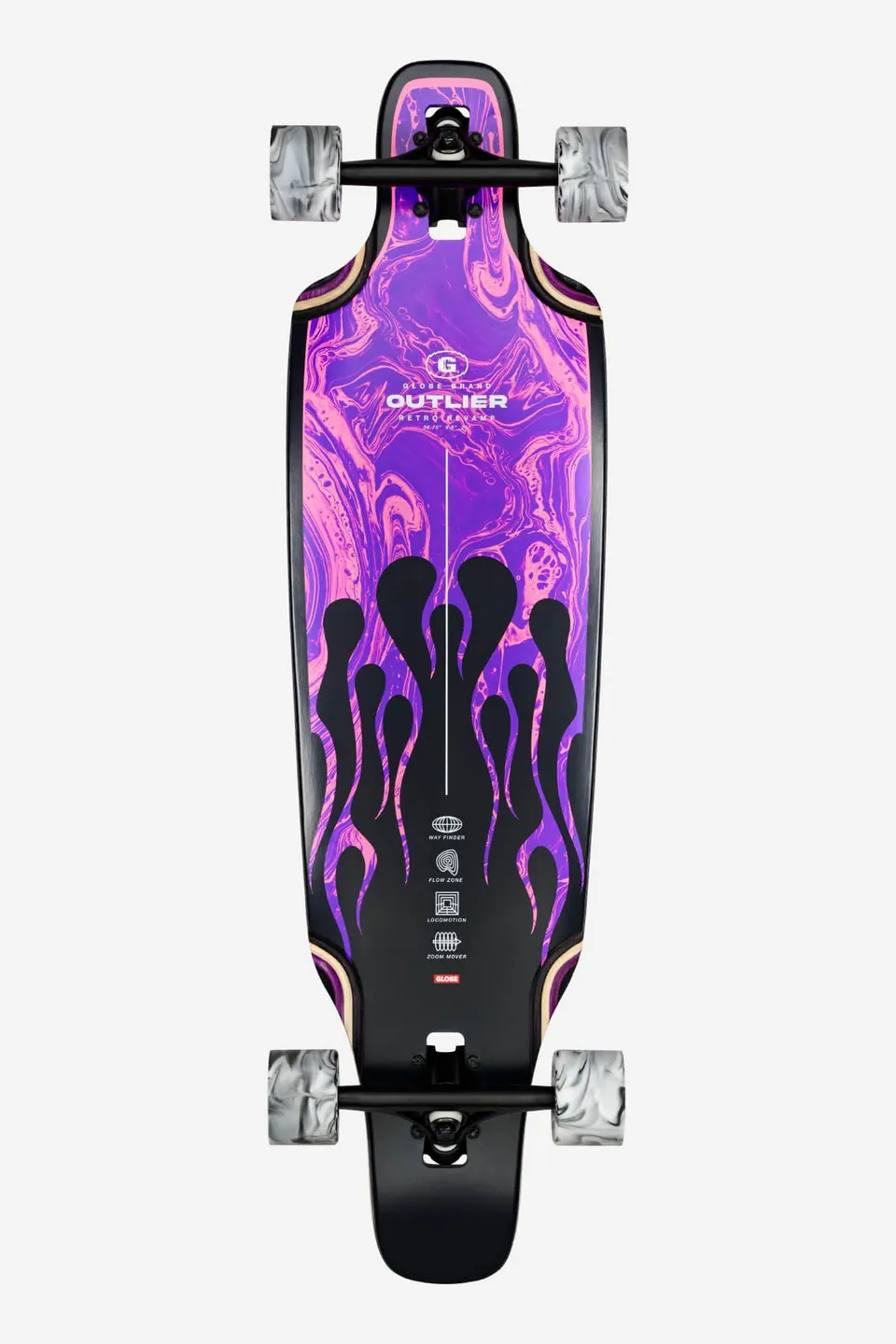 globe-outlier-36-longboard-purple-flames-resin-8-70mm-78a-rollen image 1