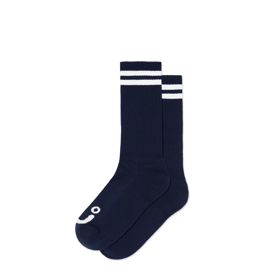 polar-skate-co-rib-socks-long-happy-sad-navy-white-over-the-calf image 1