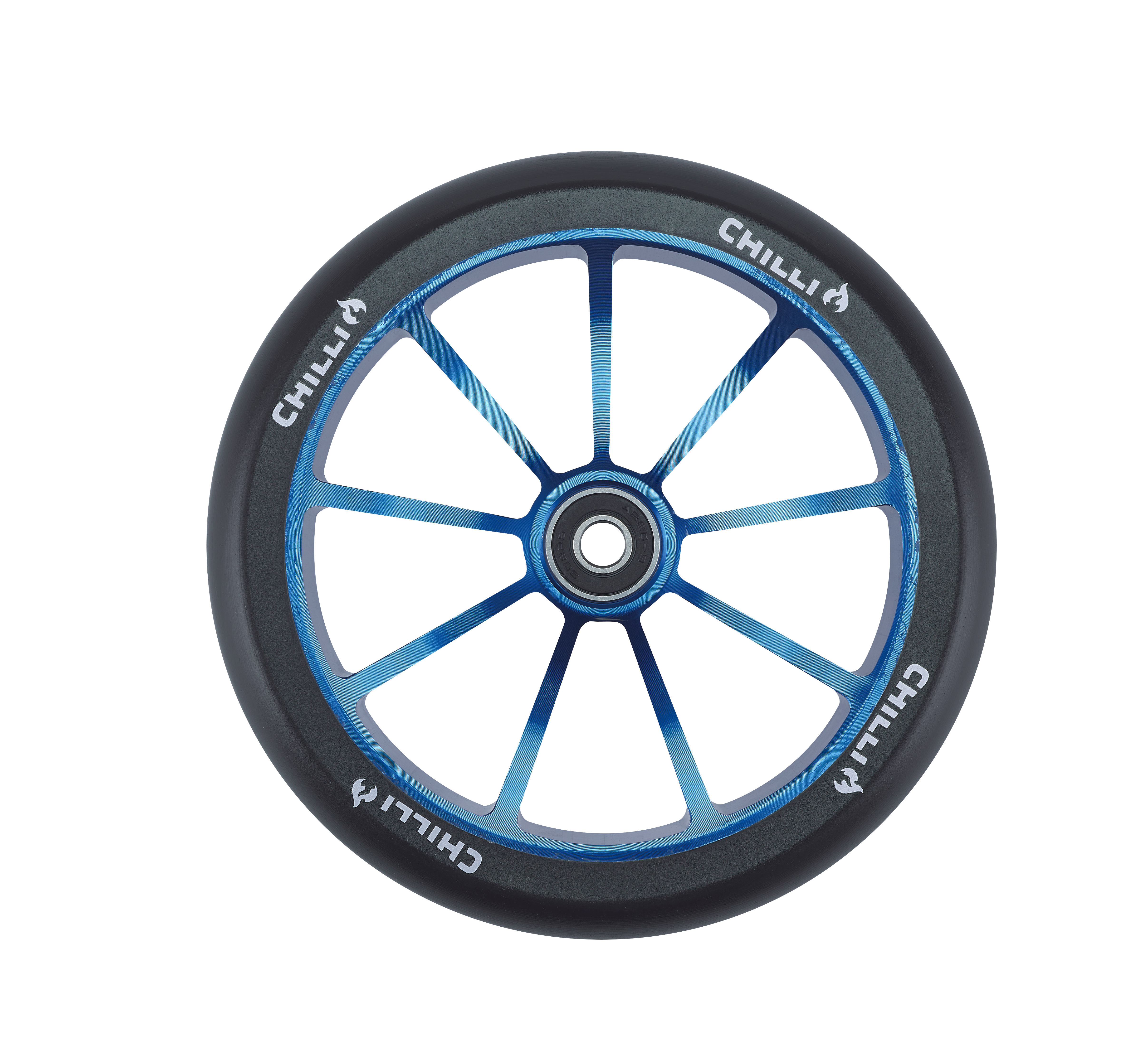 chilli-pro-scooter-wheel-wave-track-black-blue-150mm-dirt-scooter-rolle image 1